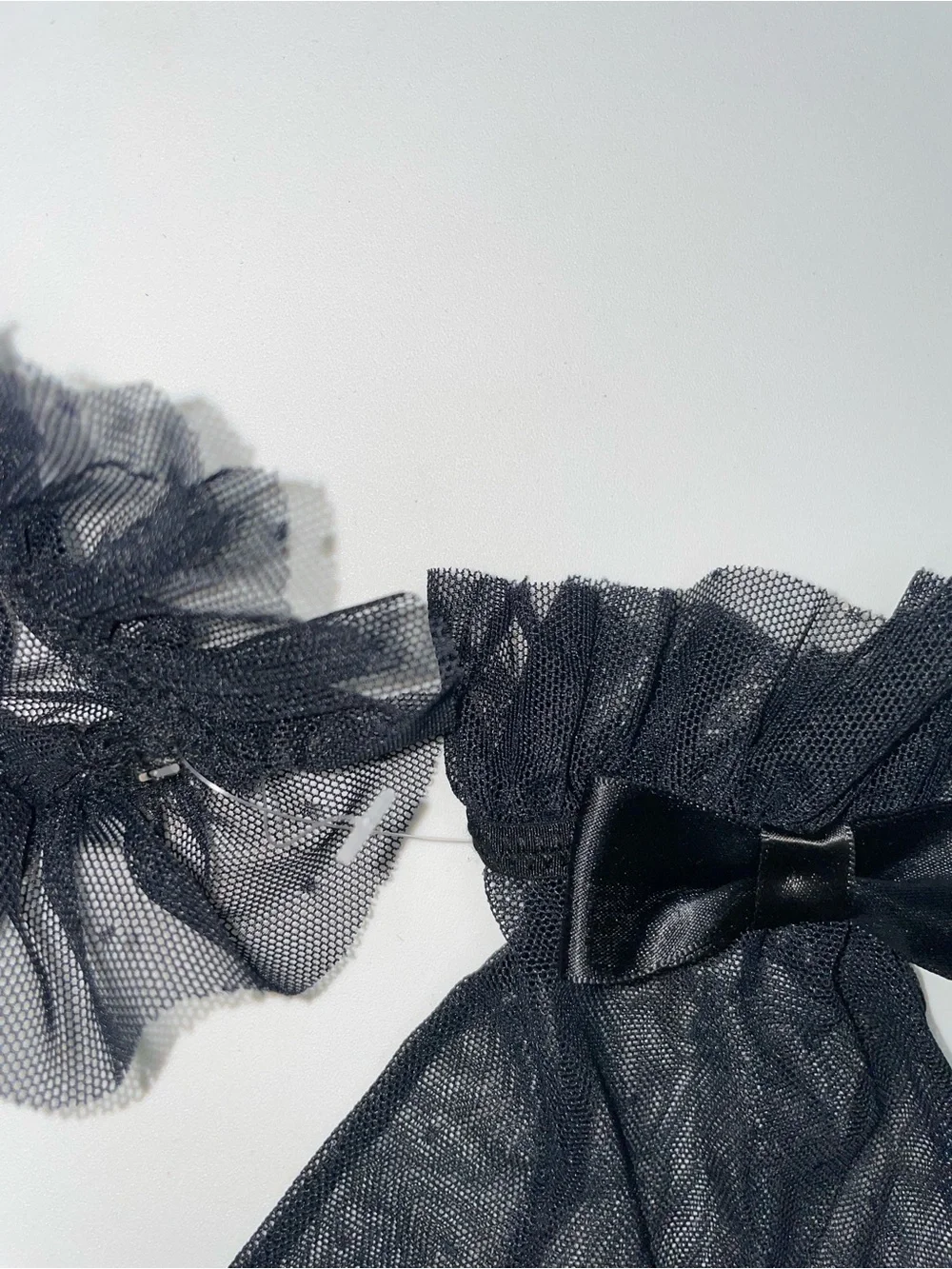 Victoria's Secret Black Sheer Lace Wrist Gloves with Ruffle & Bow